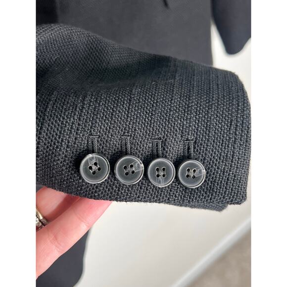 Theory Cotton-Linen Elongated Single Breasted Tuxedo Blazer Black Women's Size 8 - Picture 6 of 9